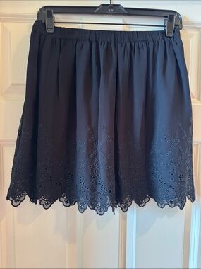 Lucky Brand Black Eyelet Scallop Hem Skater Skirt
